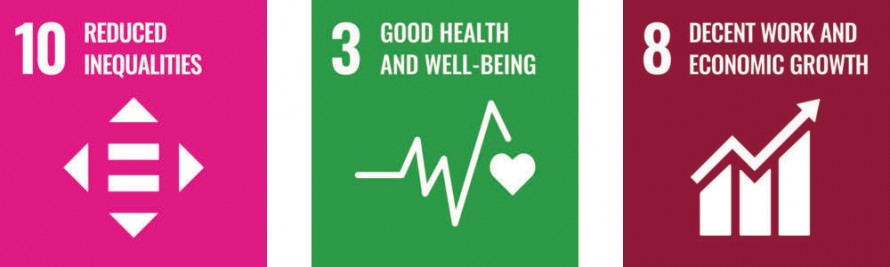 10 Reduce Inequalities, 3 Good Health and Well-being, 8 Decent Work and Economic Growth